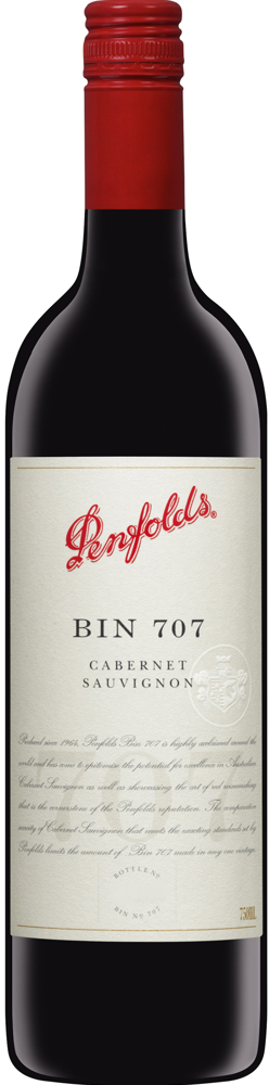 2022 Bin 707 Cabernet Sauvignon, Penfolds, South Australia bottle shot.