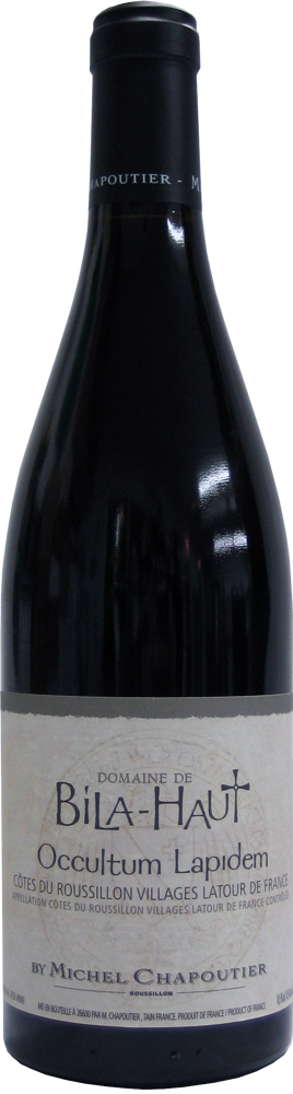 2016 Cotes du Roussillon Villages Domaine de Bila-Haut Occultum Lapidem, M. Chapoutier bottle shot.