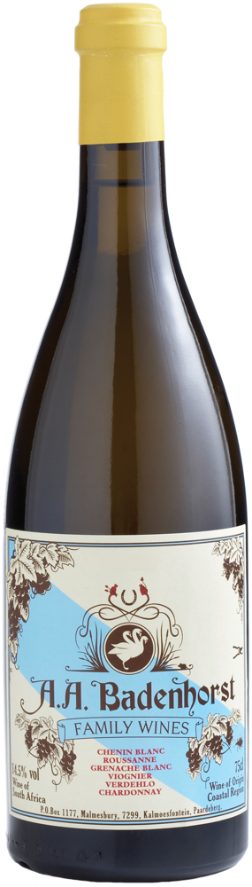 2021 Kalmoesfontein Family White, AA Badenhorst bottle shot.