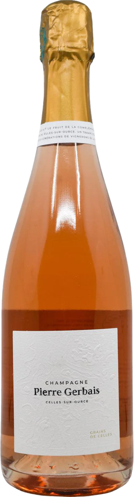 N/V Grains de Celles Rosé Extra Brut, Pierre Gerbais (2019 base vintage) bottle shot.