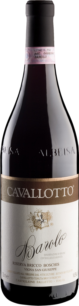 2019 Barolo Riserva Bricco Boschis Vigna San Giuseppe, Cavallotto bottle shot.
