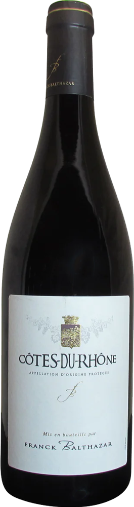 2023 Côtes du Rhône, Franck Balthazar bottle shot.