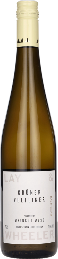 2022 Lay & Wheeler Grüner Veltliner by Weingut Wess bottle shot.