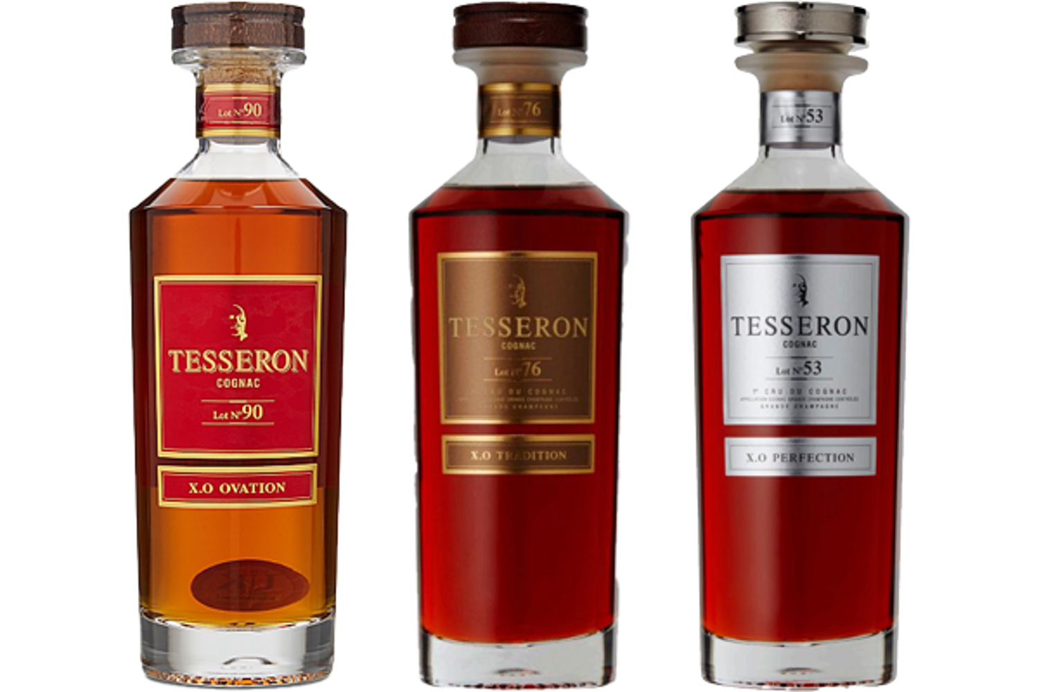 Tesseron Collection Lots 90, 76, 53, XO Cognac bottle shot.