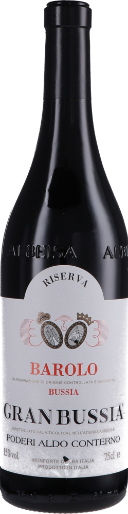 2012 Barolo Riserva Gran Bussia, Aldo Conterno, Piedmont bottle shot.