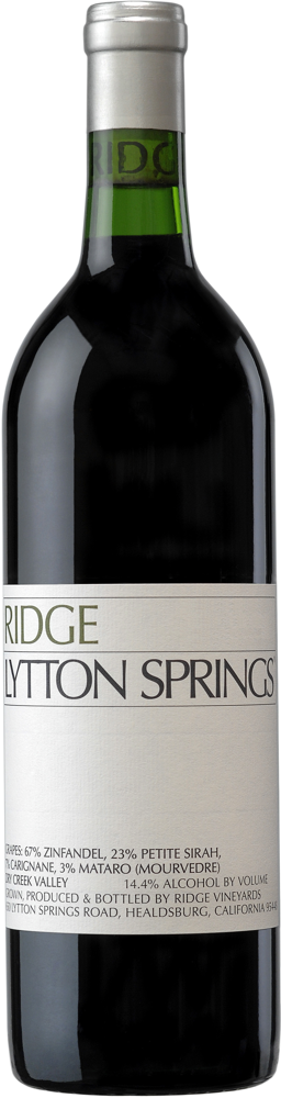 2023 Lytton Springs, Ridge Vineyards, Dry Creek Valley bottle shot.