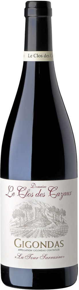 2020 Gigondas, Cuvée de la Tour Sarrasine, Domaine le Clos des Cazaux bottle shot.