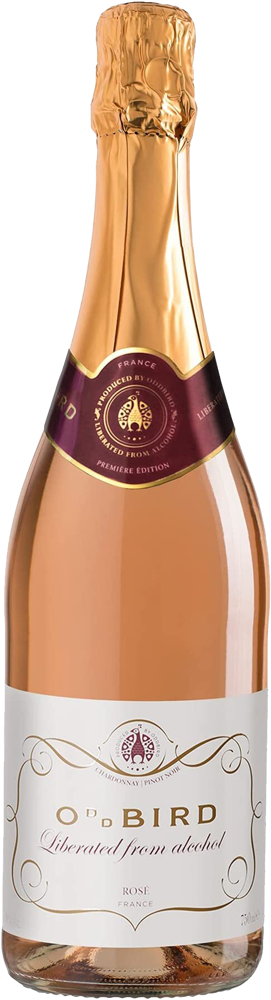 Non-alcoholic Rosé, Oddbird,  Languedoc-Roussillon bottle shot.