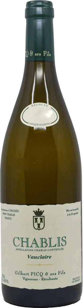 2023 Chablis 'Vauclaire', Domaine Gilbert Picq bottle shot.