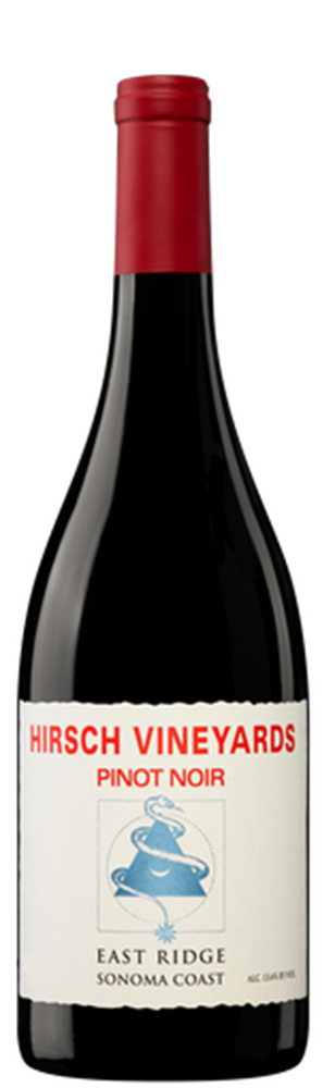 2021 East Ridge Estate Pinot Noir, Hirsch Vineyards, Sonoma Coast bottle shot.