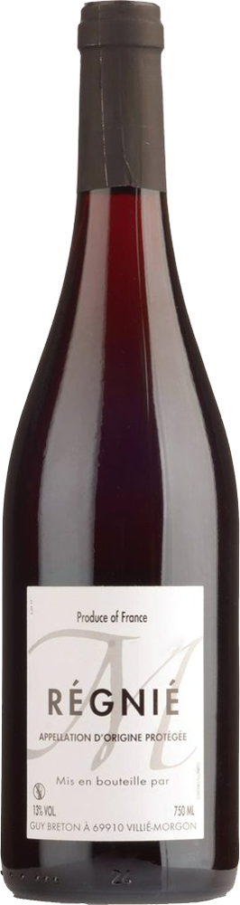 2019 Régnié, Guy Breton, Beaujolais bottle shot.
