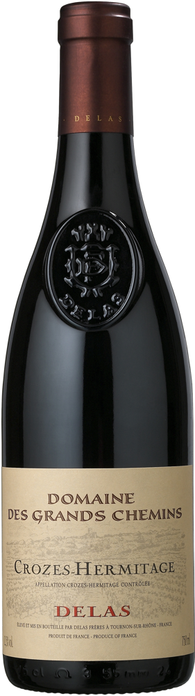 2017 Crozes-Hermitage, Domaine des Grands Chemins, Delas Frères bottle shot.