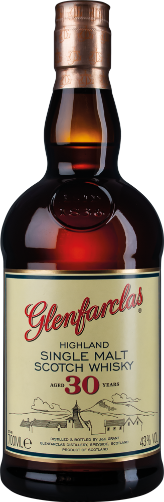 Glenfarclas 30 Year Old Single Malt Scotch Whisky, Speyside (Gift Box) bottle shot.
