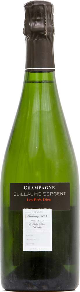 2020 Les Prés Dieu Extra Brut, Guillaume Sergent (disgorged July 2022) bottle shot.