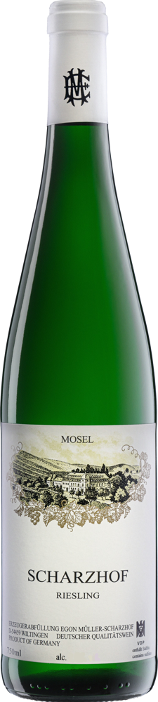 2021 Scharzhof Riesling QBA, Egon Müller bottle shot.