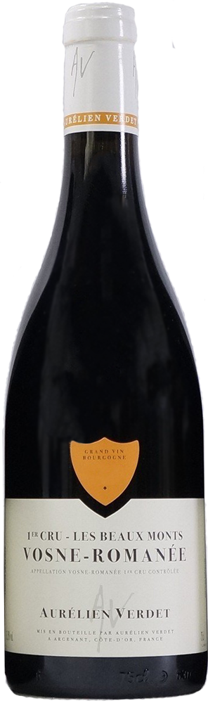 2018 Vosne-Romanée 1er Cru Les Beaux Monts, Aurélien Verdet bottle shot.