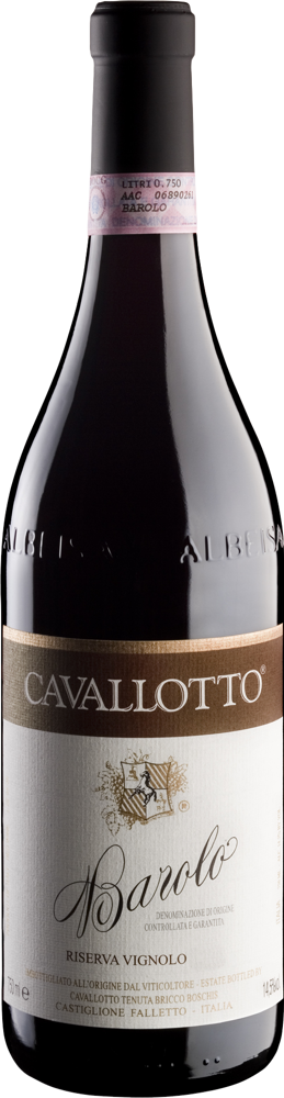 2018 Barolo Riserva Vignolo, Cavallotto, Piedmont bottle shot.