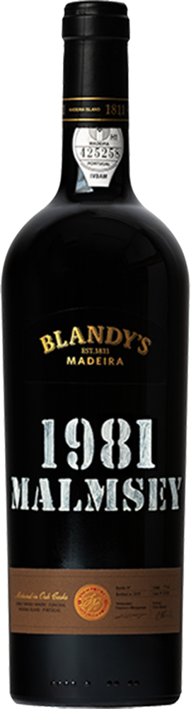 1981 Malmsey, Blandy's, Madeira bottle shot.