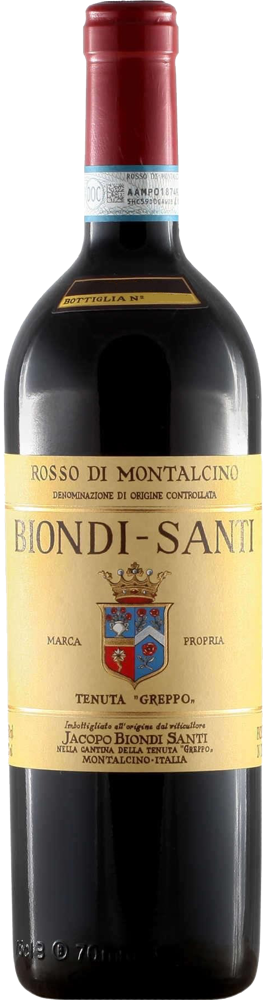2015 Rosso di Montalcino, Biondi-Santi, Tenuta Greppo, Tuscany bottle shot.