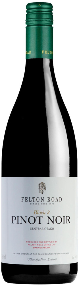 2024 Pinot Noir Block 3, Felton Road, Central Otago bottle shot.