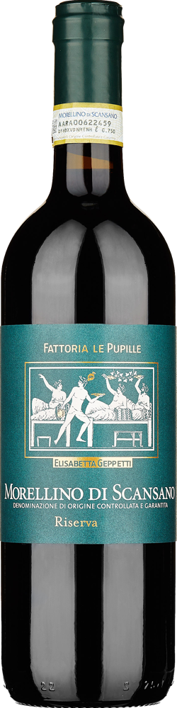 2018 Morellino di Scansano Riserva, Fattoria Le Pupille, Tuscany bottle shot.