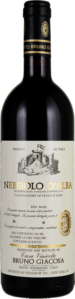 2019 Nebbiolo d'Alba Valmaggiore, Bruno Giacosa, Piedmont bottle shot.
