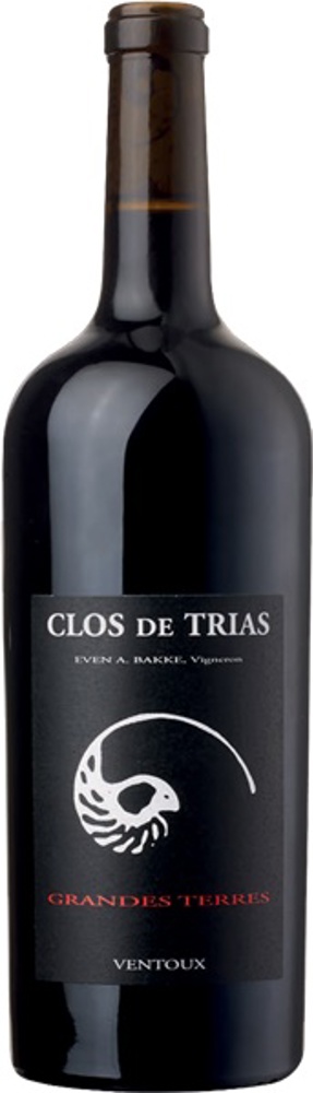 2015 Grandes Terres, Syrah, Clos de Trias, Côtes du Ventoux. bottle shot.