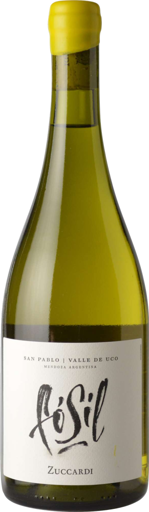 2019 Fósil Chardonnay, Zuccardi, Altamira, Mendoza bottle shot.