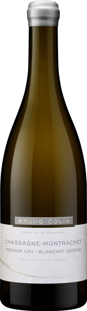 2023 Chassagne-Montrachet 1er Cru Blanchots Dessus, Bruno Colin bottle shot.