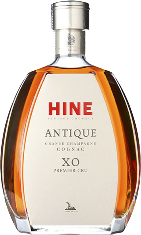 Antique XO, Hine, Cognac Grande Champagne bottle shot.