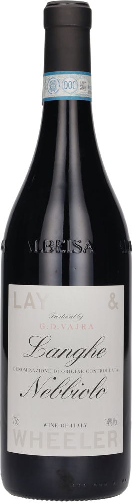 2020 Lay & Wheeler Langhe Nebbiolo by G.D. Vajra bottle shot.