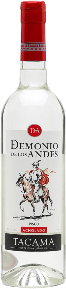 Demonio de Los Andes Pisco Acholado, Tacama, Peru bottle shot.
