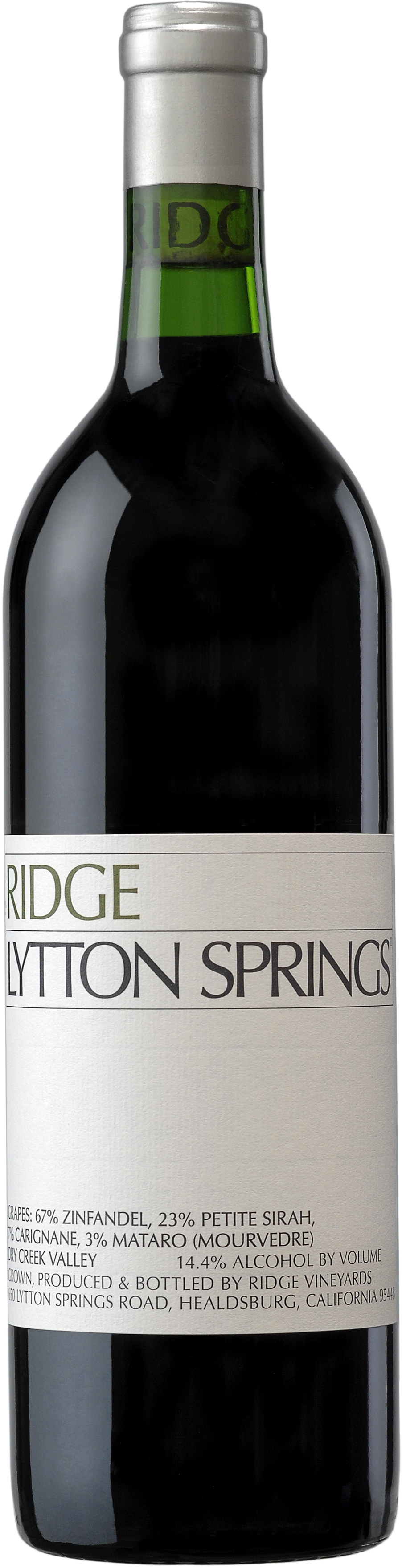 2018 Lytton Springs, Ridge Vineyards, Dry Creek Valley bottle shot.