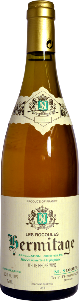 2019 Hermitage Blanc Les Rocoules, Marc Sorrel bottle shot.
