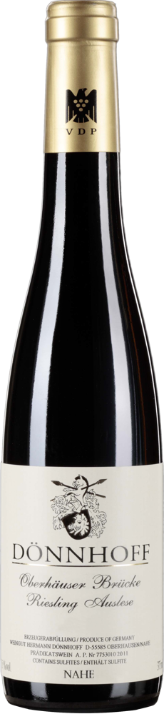 2022 Oberhäuser Brücke Riesling Auslese Goldkapsel, Dönnhoff, Nahe bottle shot.