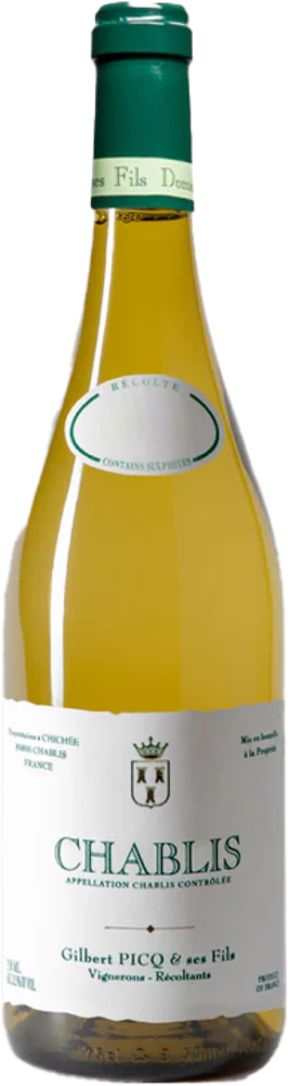 2023 Chablis, Domaine Gilbert Picq bottle shot.