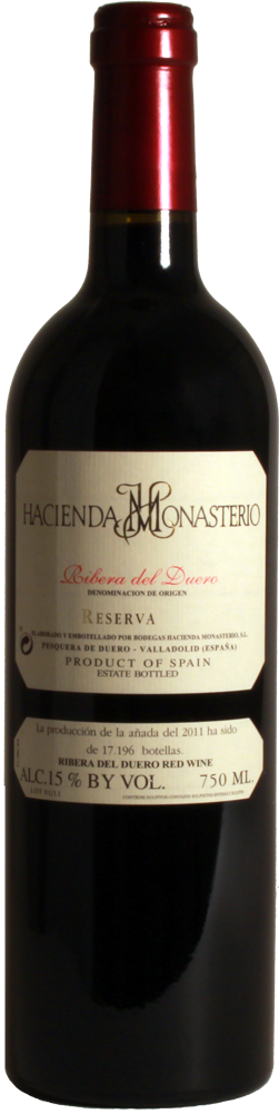 2017 Hacienda Monasterio Reserva, Ribera del Duero bottle shot.