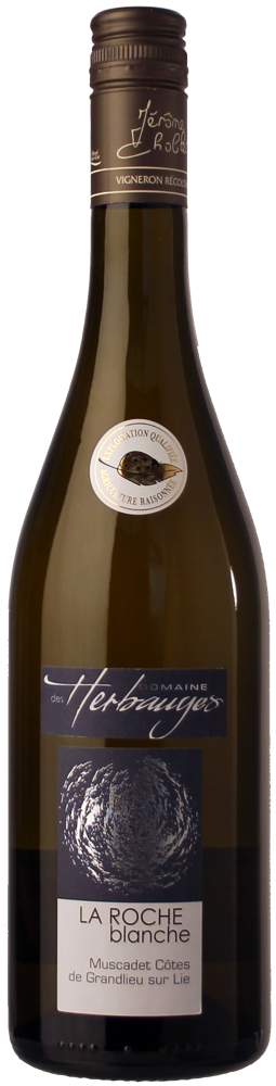 2021 La Roche Blanche Muscadet Côtes de Grandlieu sur Lie, Domaine des Herbauges bottle shot.