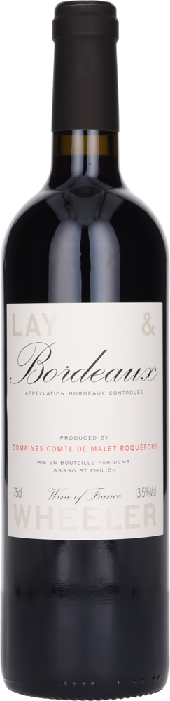 2020 Lay & Wheeler Bordeaux by Domaines Comte de Malet Roquefort II bottle shot.