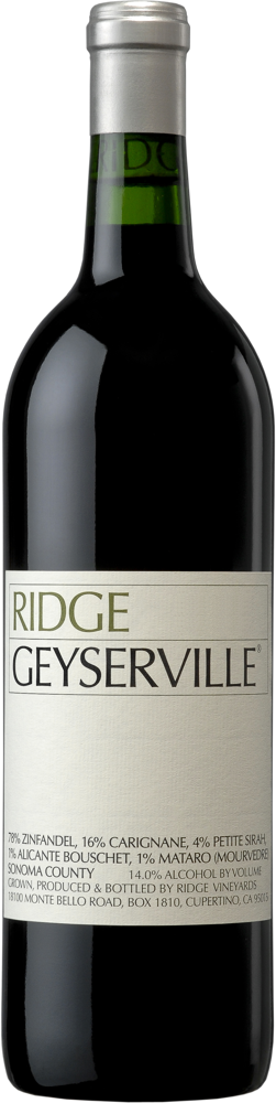 2022 Geyserville, Ridge Vineyards, Alexander Valley bottle shot.