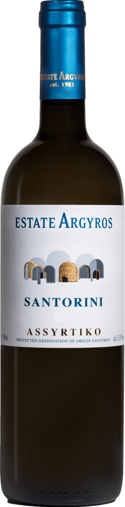 2022 Assyrtiko, Argyros, Santorini bottle shot.