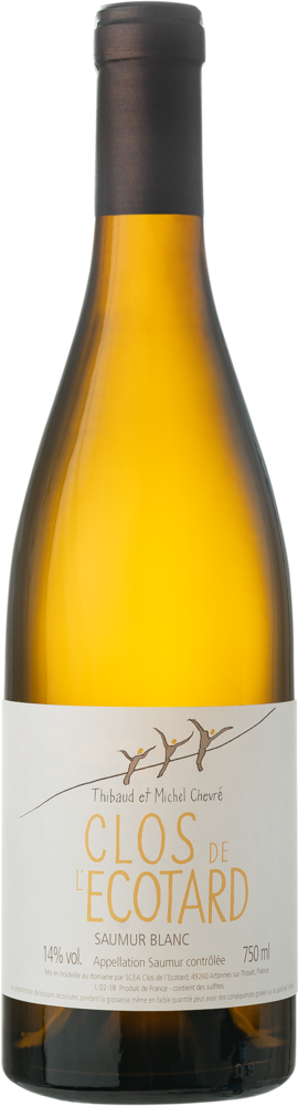2021 Clos de L'Ecotard Saumur Blanc, Thibaud & Michel Chevré bottle shot.