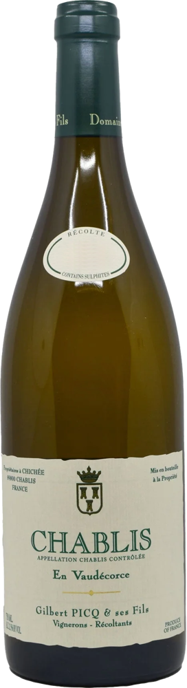 2023 Chablis 'En Vaudécorce', Domaine Gilbert Picq bottle shot.