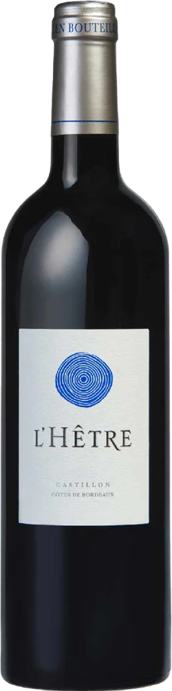 2019 L'Hêtre, Castillon Côtes de Bordeaux bottle shot.